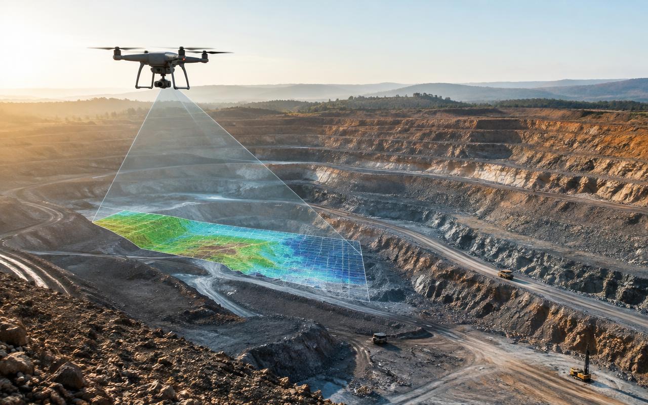 Survey drone mapping open-cut mine benches