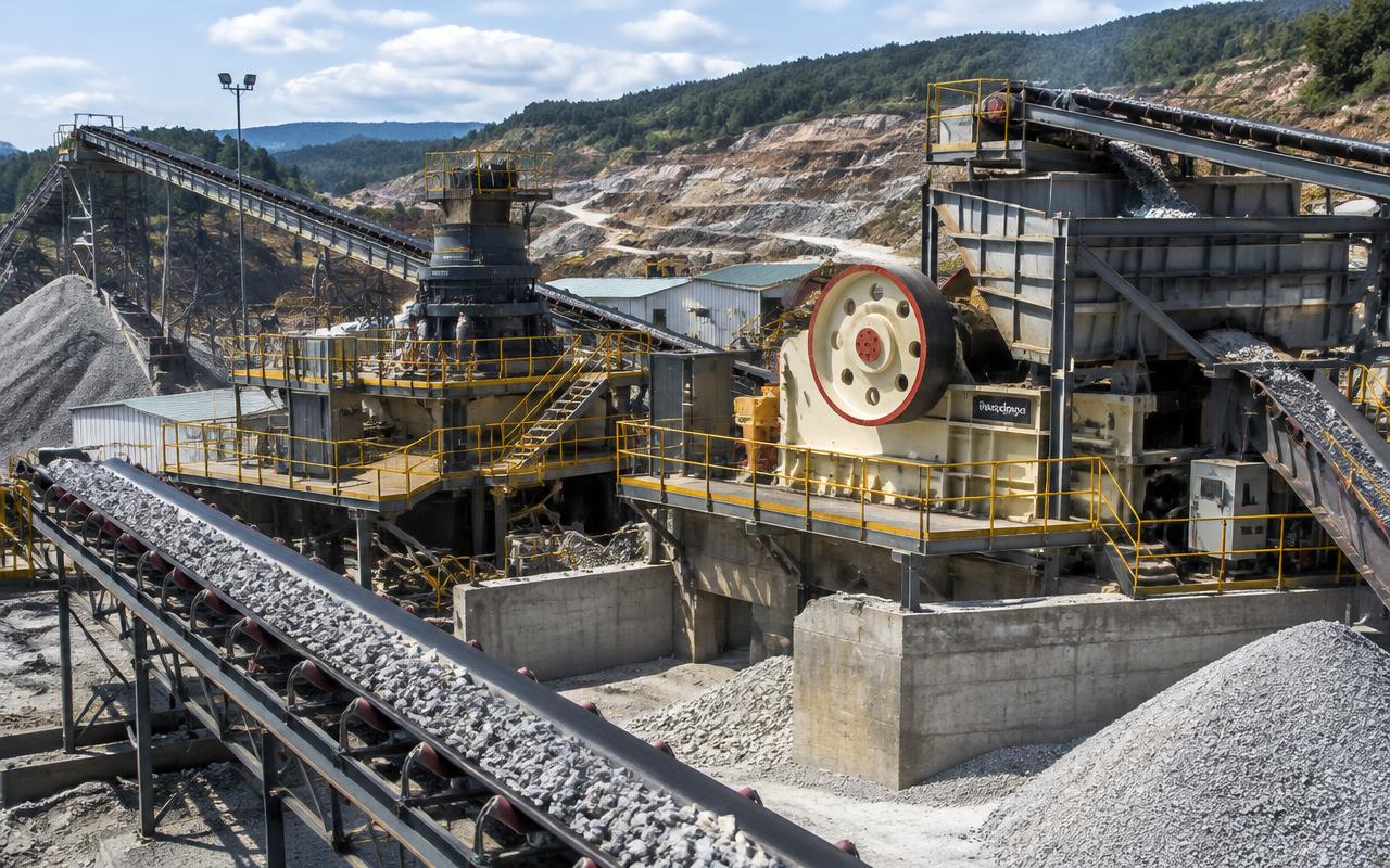 Mineral processing plant with crushers and conveyors
