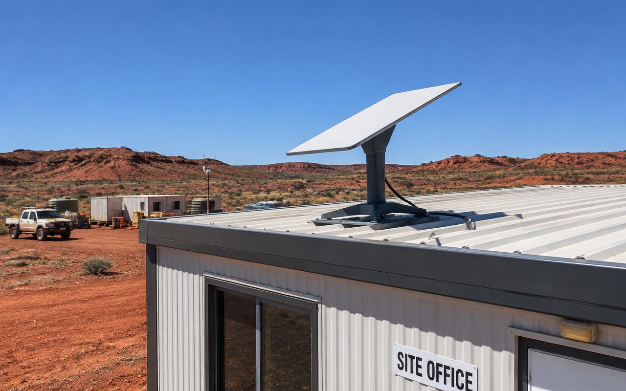 Satellite internet terminal on a remote exploration site office