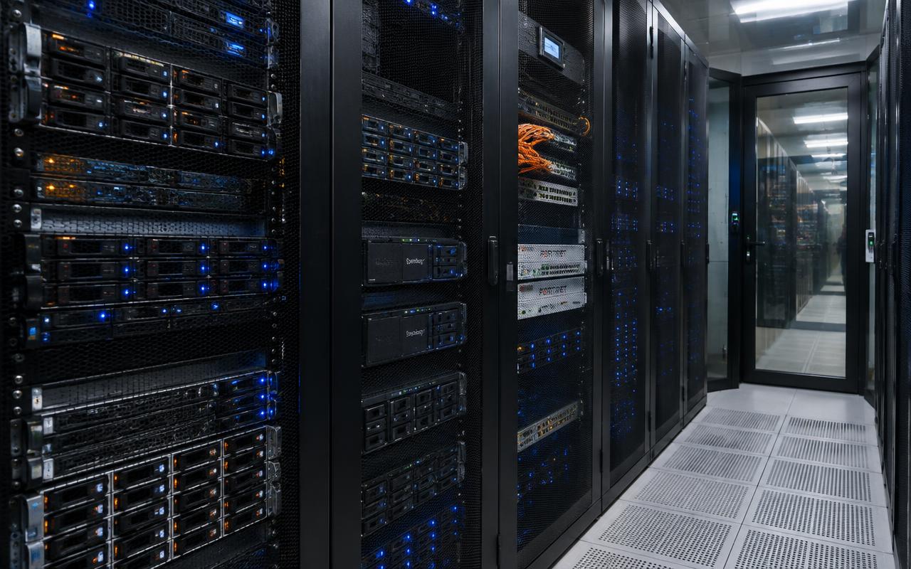 Server racks with storage arrays and firewalls
